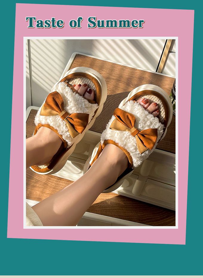 厚底海綿感亞麻室內拖鞋-英文字母-咖啡色