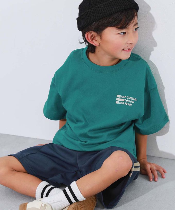 日本 devirock - 100%棉 定番印花短袖上衣-追逐星星-黃綠