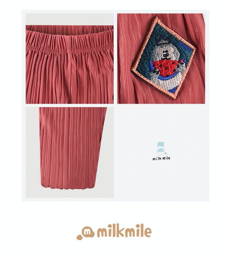 韓國 milk mile - 皺摺感涼感褲-磚紅