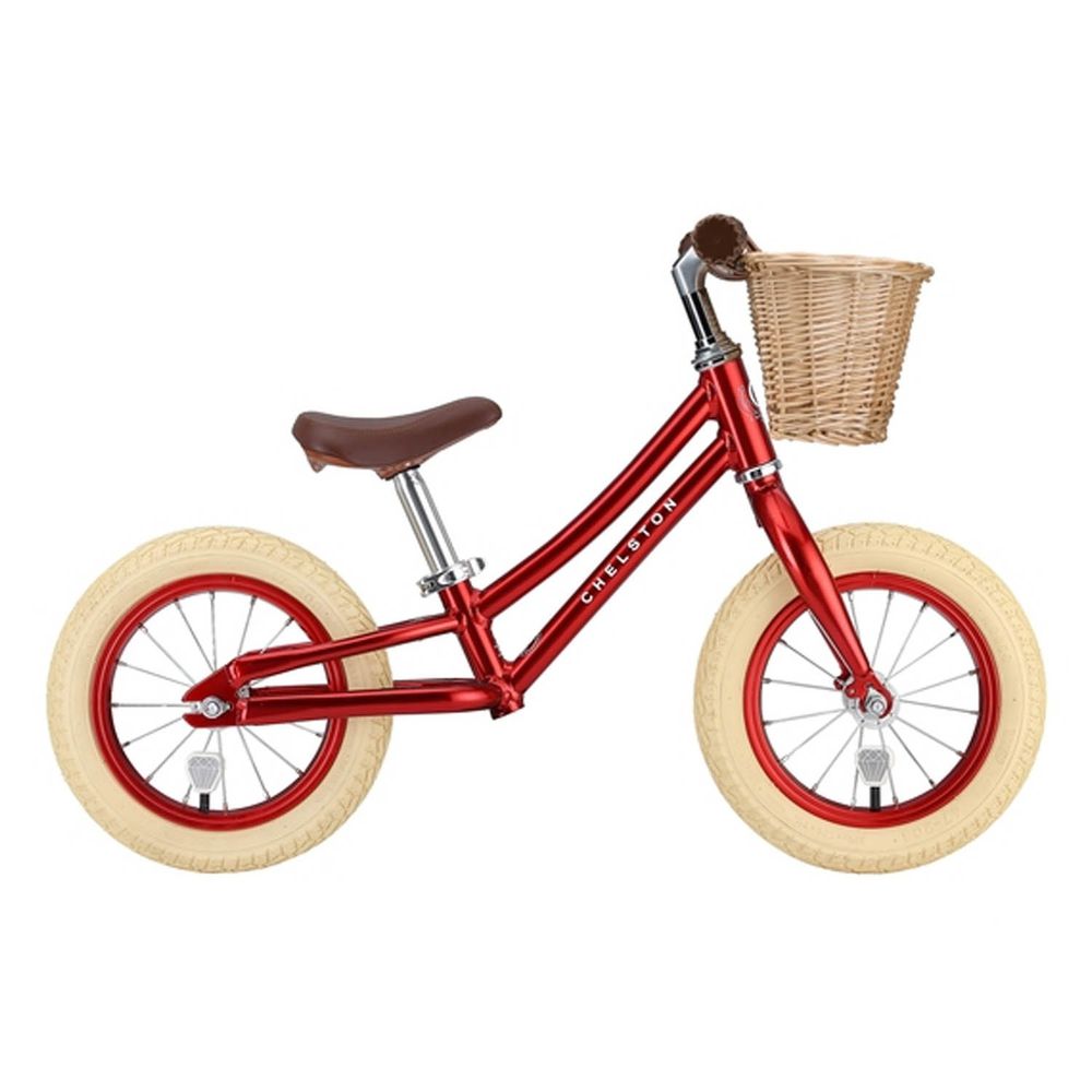 Chelston bikes - Mini Dutch 復古滑步車-復古紅-滑步車 x 1 , 手工編織竹籃 x 1 , 麻料內襯  x 1 , 3 歲以下專用ABS氣嘴蓋 x 1