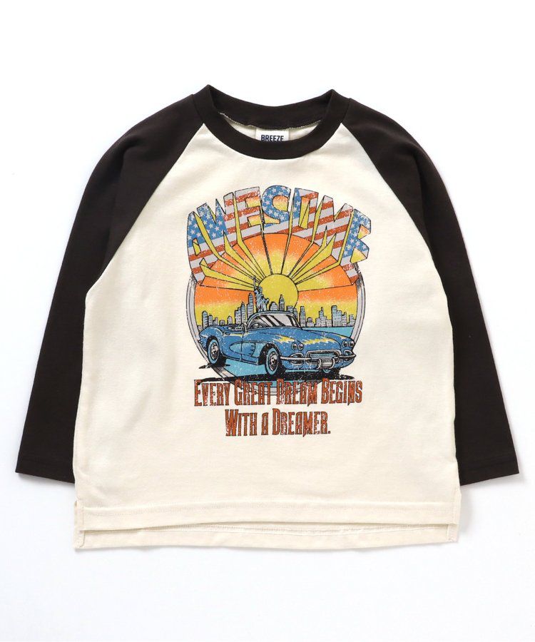 日本 BREEZE - 復古老爺車美式印花長袖上衣-可可x炭黑