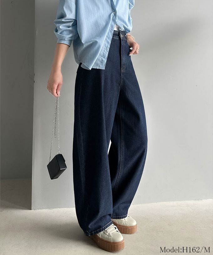 日本 Classical Elf - 俐落百搭刷色感彎月弧型丹寧褲-黑