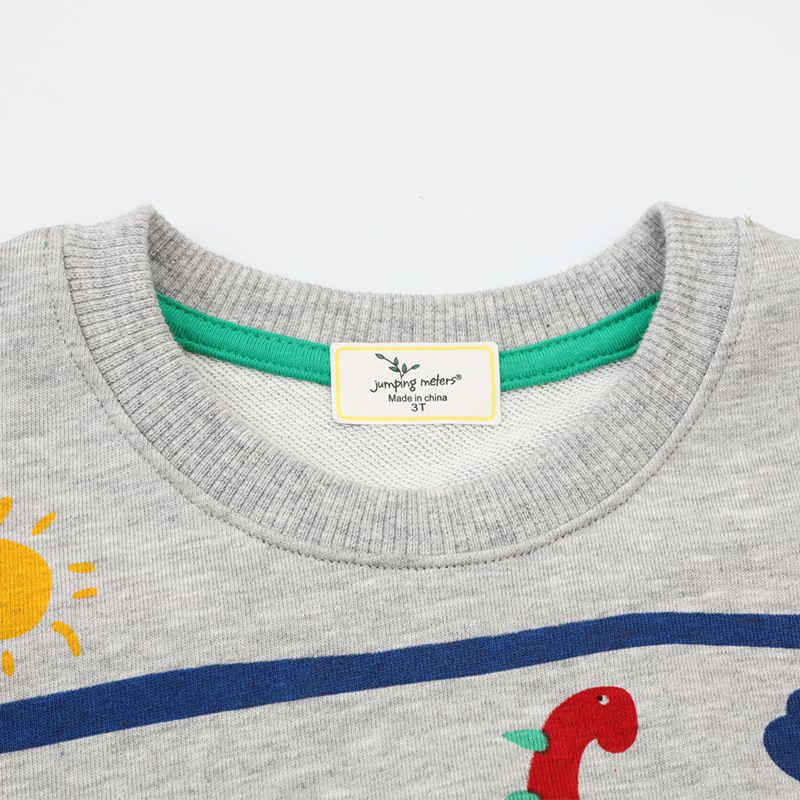 Jumping meters - 圓領棉質長袖上衣/大學T-插畫恐龍-灰色
