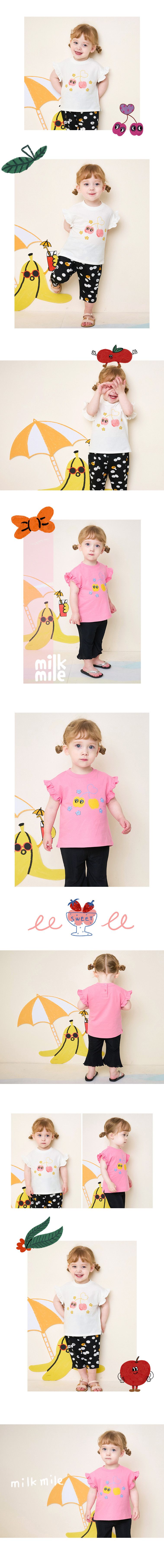 韓國 milk mile - 櫻桃花荷葉袖上衣-粉紅