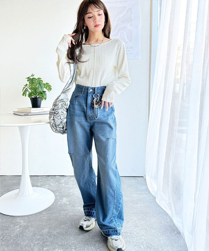 日本 Classical Elf - 前後2way微光澤紋理長袖上衣-藍