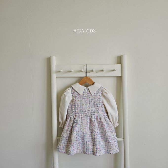 韓國 AIDA - 質感毛呢編織長袖連身洋裝-燕麥