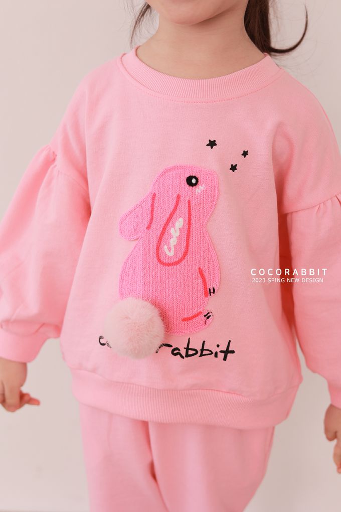 韓國 Coco rabbit - 毛圈兔兔印圓領長袖上衣-粉