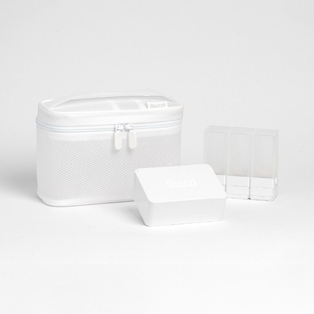 旅行盥洗包4.0輕巧版三件組-(皂盒*1個+M號分裝瓶*3支+盥洗包4.0)-希臘白