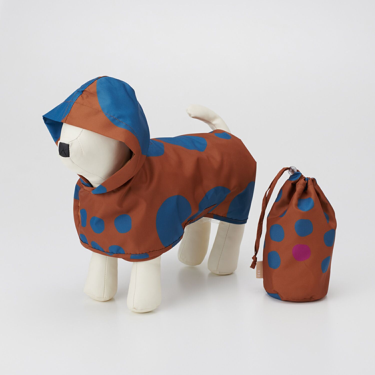 日本代購 - 連帽寵物雨衣(附收納袋)-繽紛幾何-粉綠 (S)