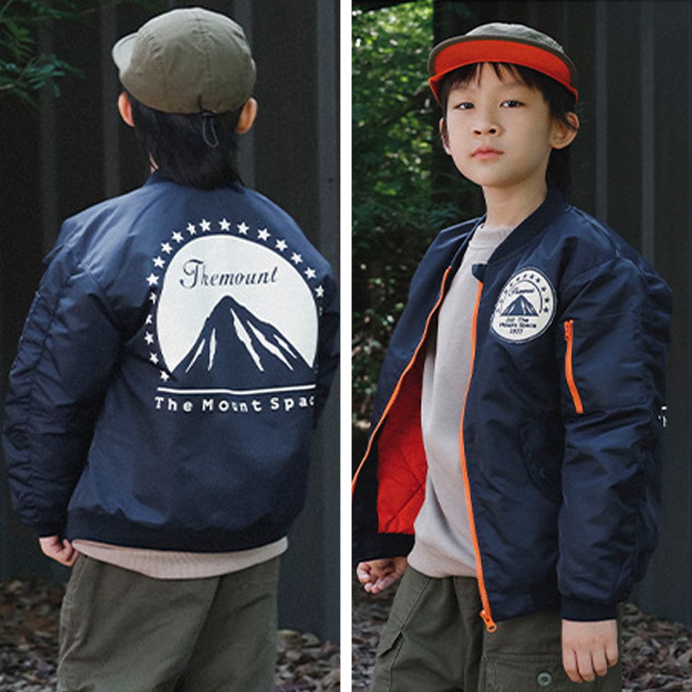 無領保暖鋪棉外套-山脈印花-藍色