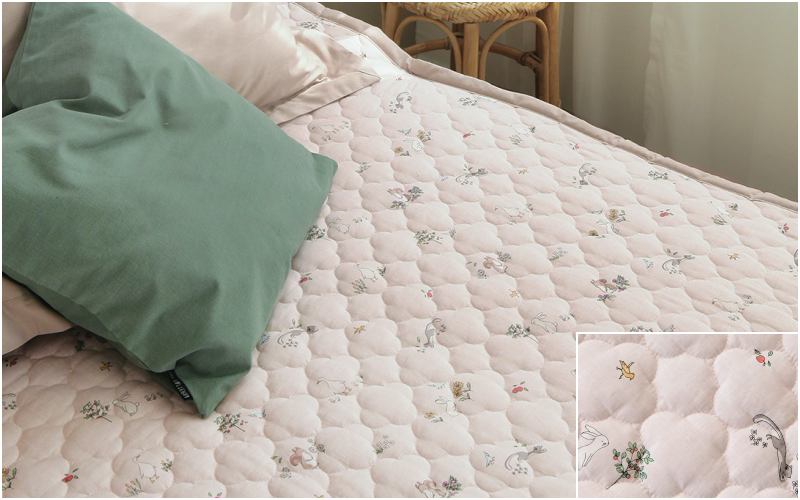 韓國 Prielle - 純棉3層防水墊/保潔墊-溫暖紫花 (Q(150X200cm)-雙人床)