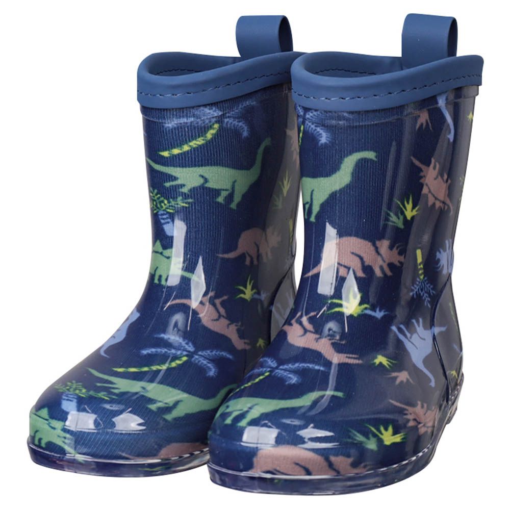 易分左右腳!雨鞋-恐龍-深藍色