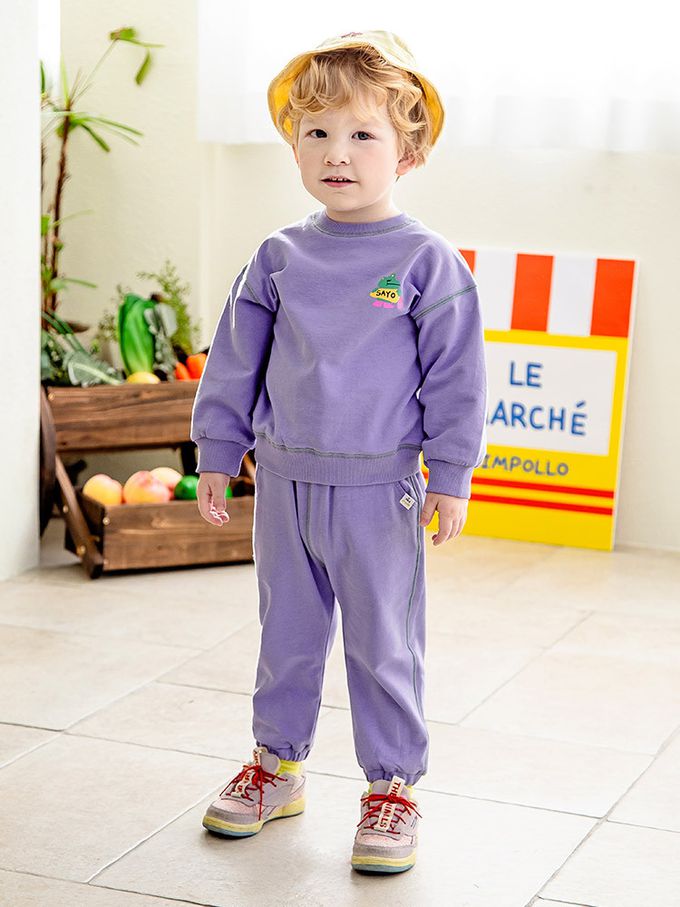 韓國 Pimpollo - 胸前鱷魚點綴圓領長袖套裝-粉橘