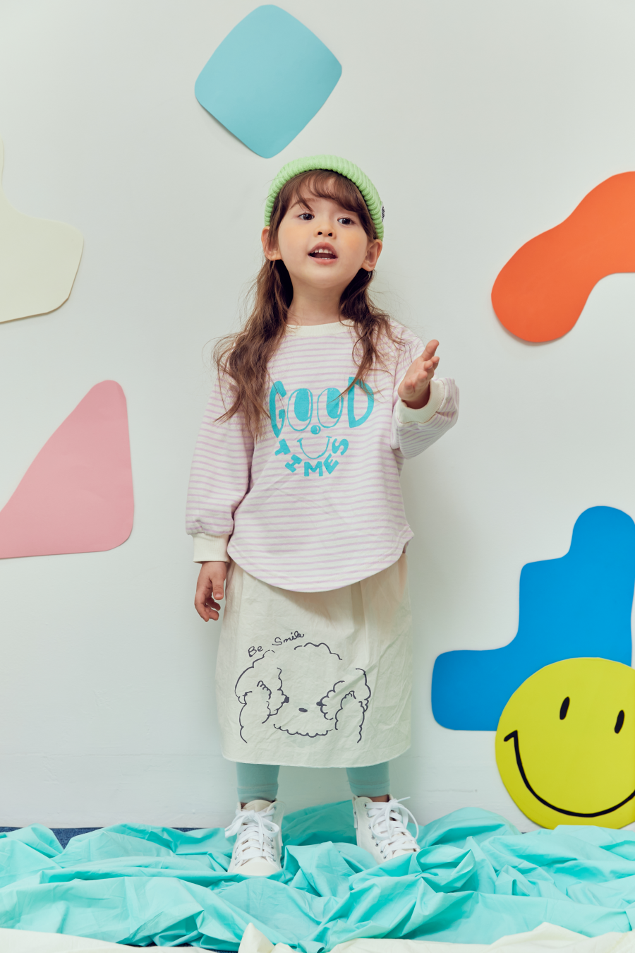 韓國 MINIATURE - 大眼睛條紋上衣-天藍