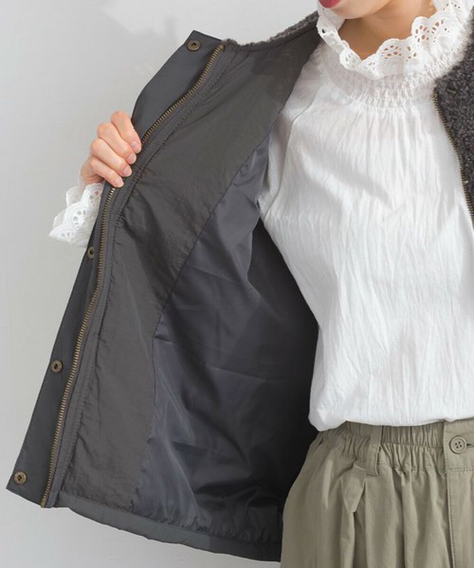 日本 Lupilien - 文青風異素材毛絨拼接保暖背心-炭灰