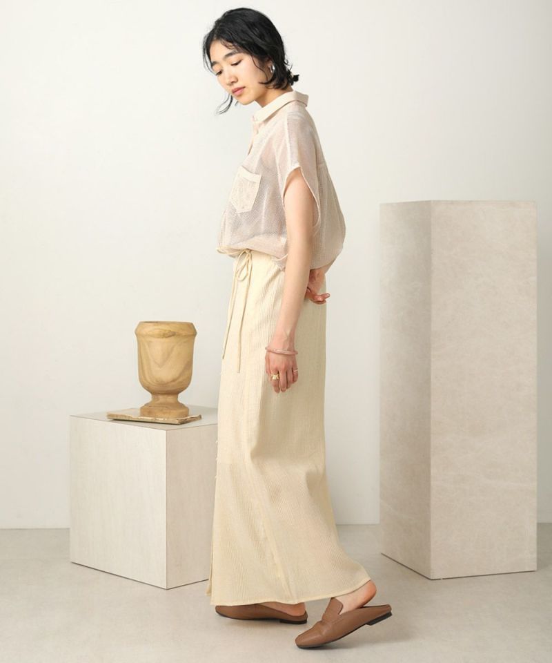 日本 Bou Jeloud - 透膚落肩短袖襯衫-摩卡