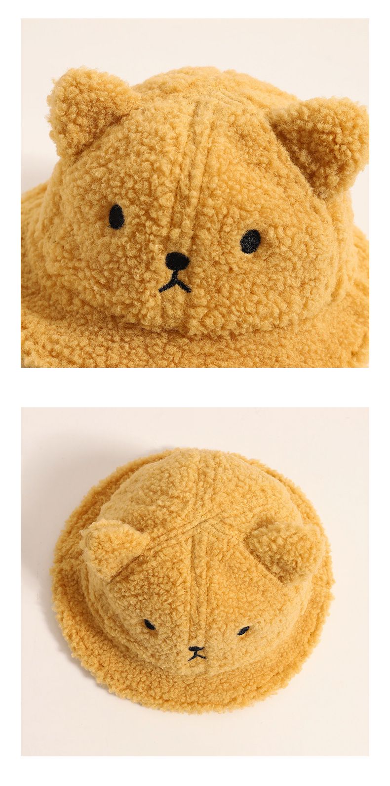 保暖卡通造型漁夫帽-小熊-白色 (帽圍48CM)