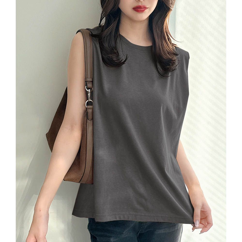 輕盈俐落感素色無袖上衣-炭灰 (F)