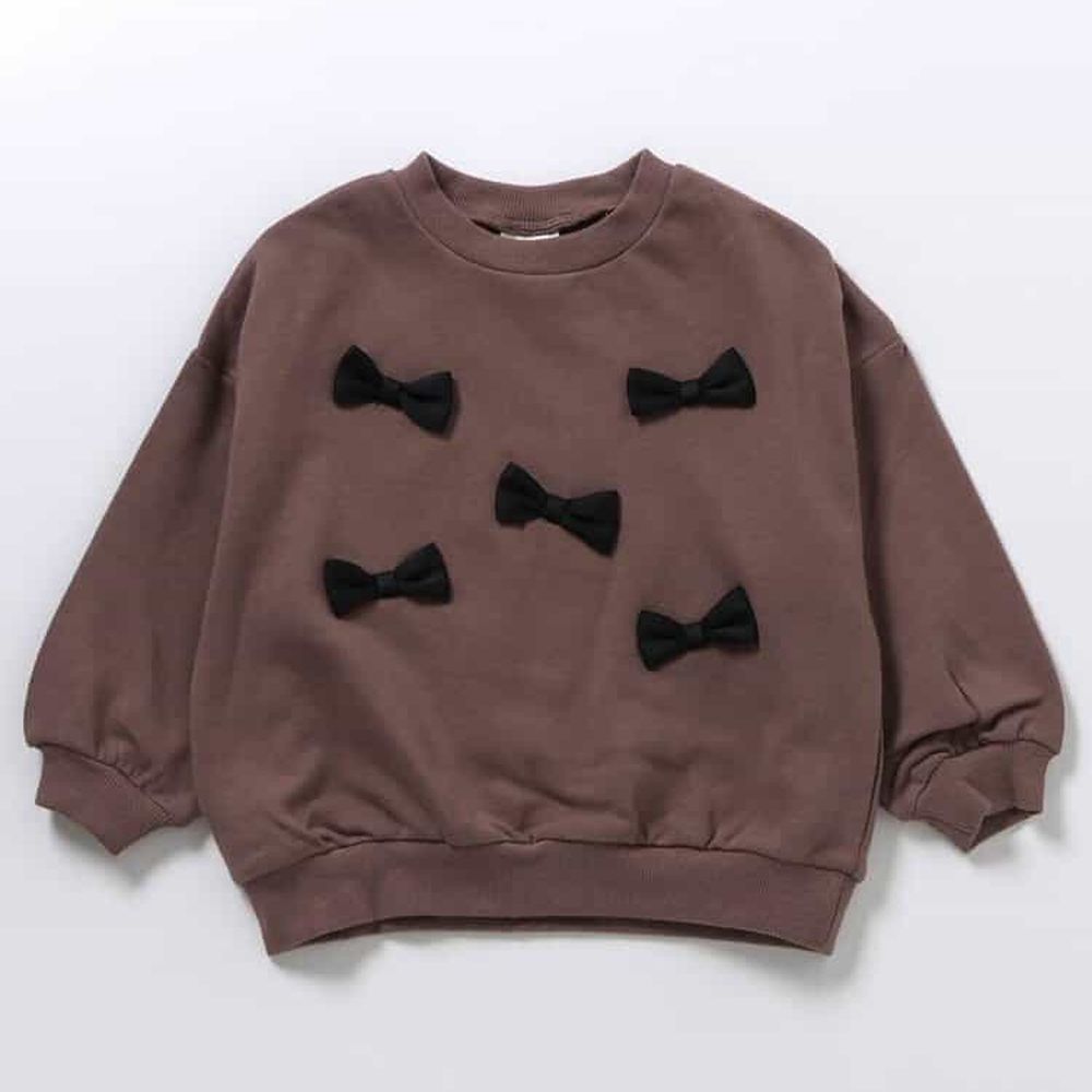 立體蝴蝶結縮口長袖上衣-灰棕