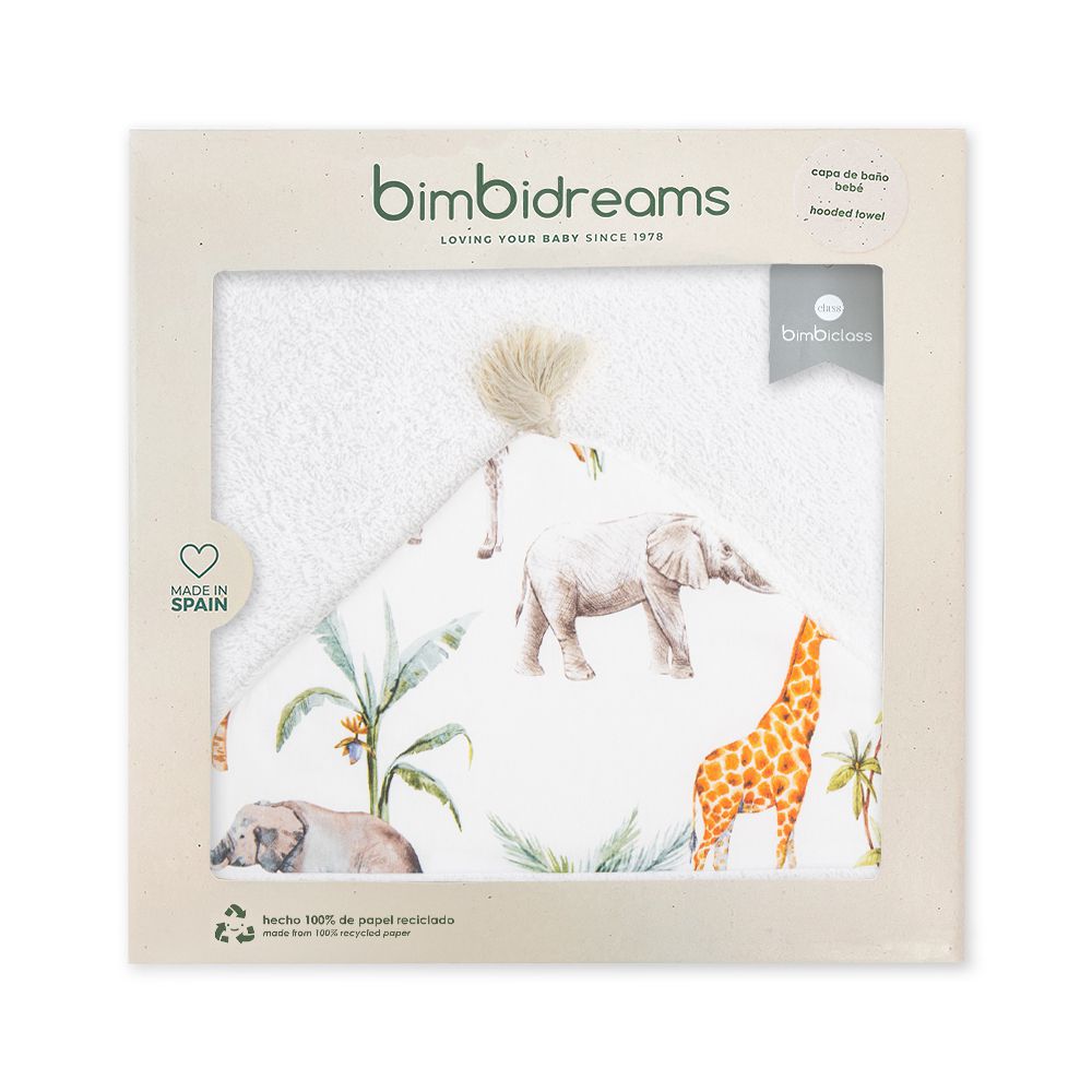 【bimbidreams】竹纖維流蘇連帽浴巾禮盒 100x100cm(寶寶新生兒禮 滿月禮 彌月禮 嬰兒禮盒)-動物王國(白)