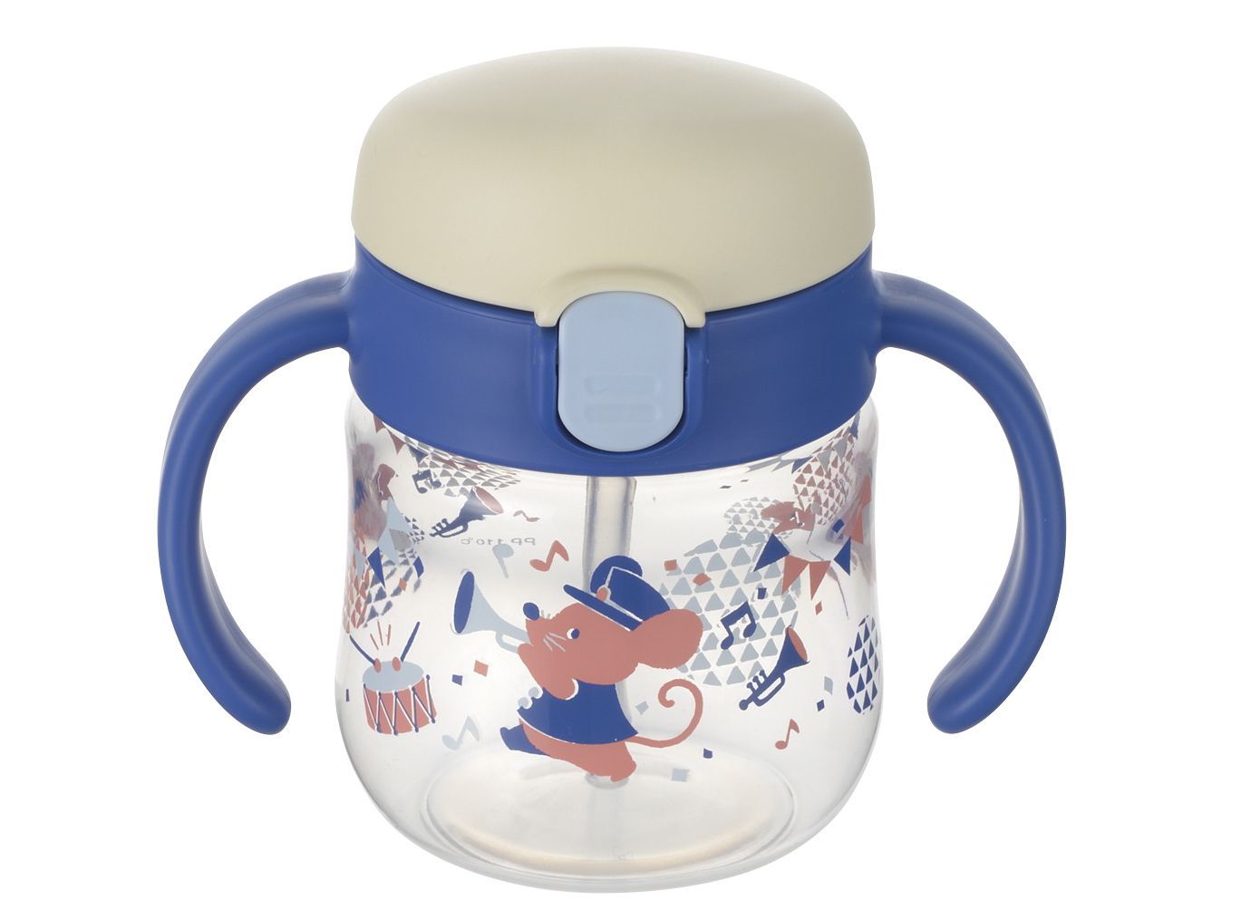 日本 Richell 利其爾 - 鼠樂團鴨嘴吸管水杯-150ML-藍/粉-5個月適用