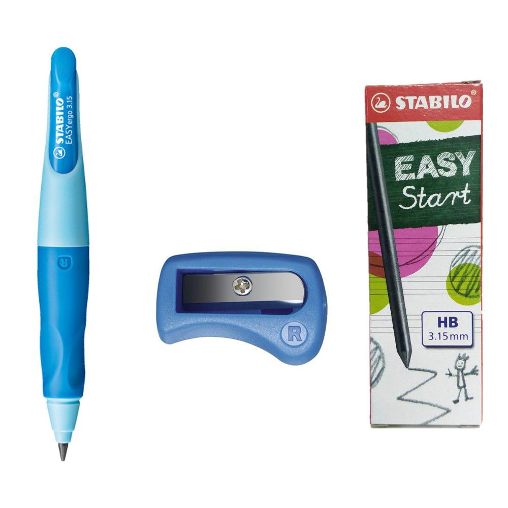 STABILO思筆樂 - EASYergo 3.15胖胖鉛自動鉛筆(淺藍/深藍色)，右手用，內含磨芯器與一盒筆芯