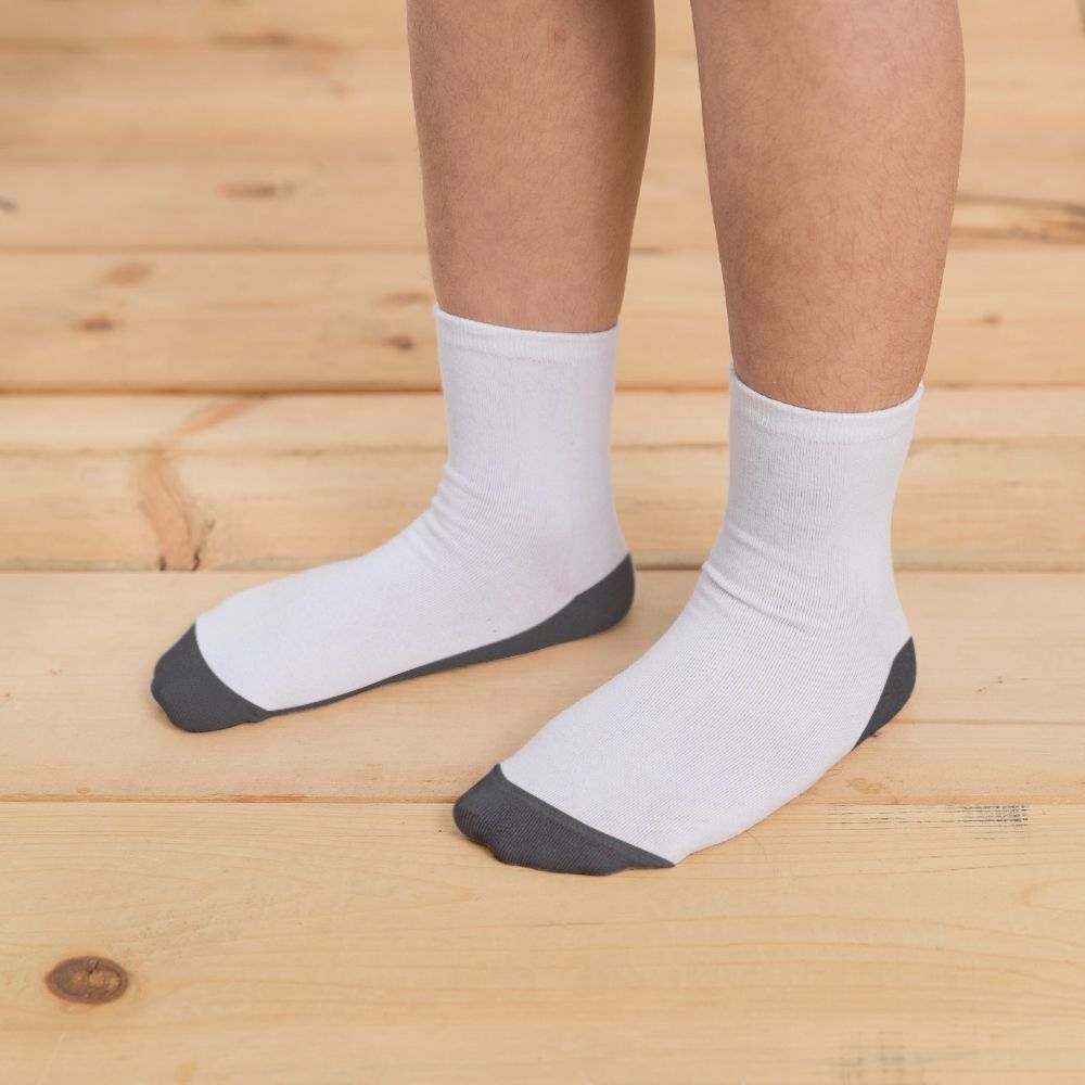 兒童精梳棉細針學生襪(6雙組)-短襪-白灰底