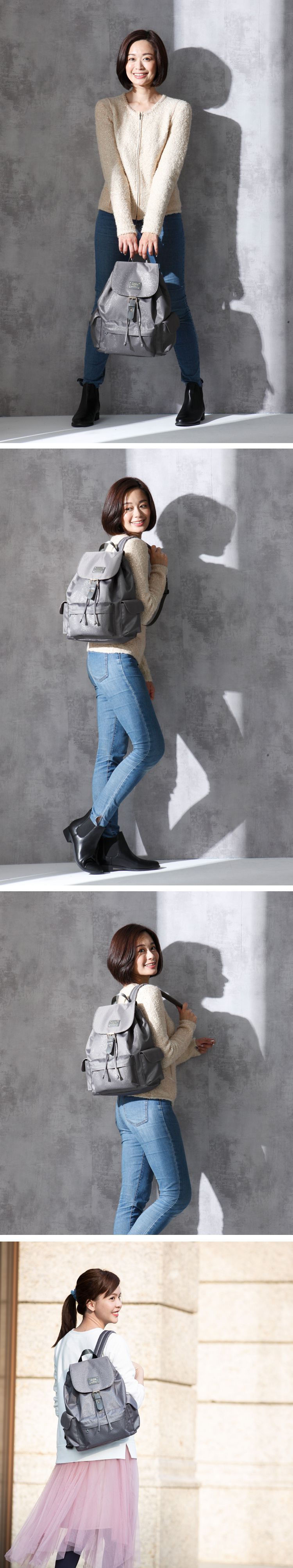 Zoila - 風格束口後背包-閃耀灰(中)-輕量美型媽媽包