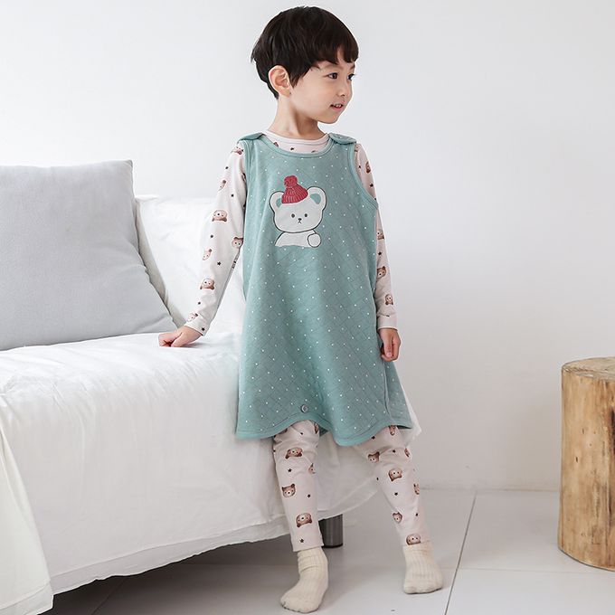 正韓 Cogibu - 極舒適無螢光劑 100% 有機棉幼兒/兒童鋪棉保暖防踢背心-北極熊