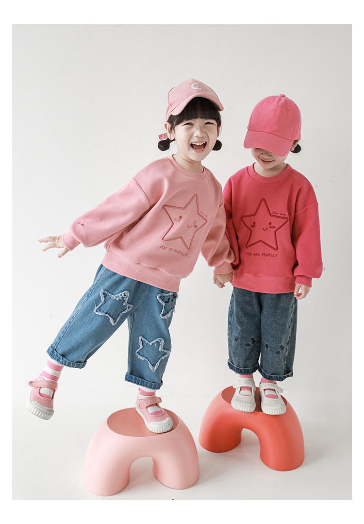 針織刺繡圓領長袖上衣-星星-米白色