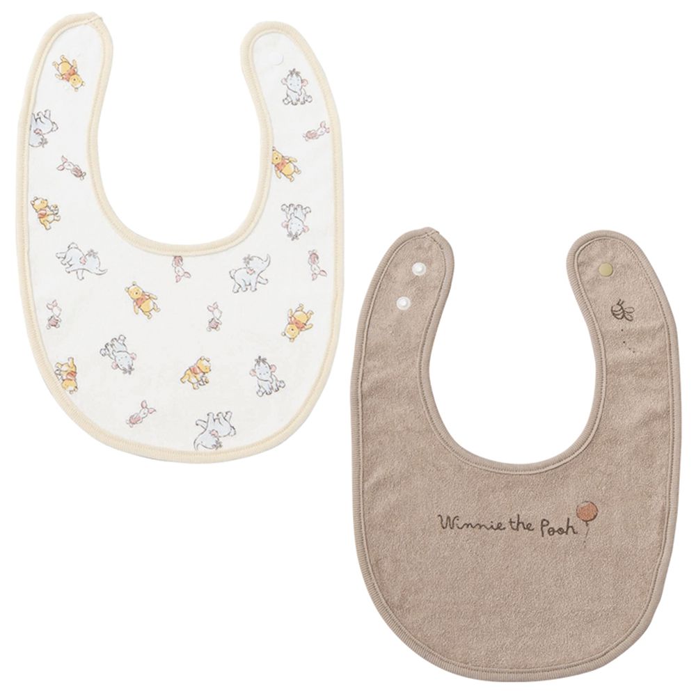 圍兜2件組-小熊維尼滿版印花&單一圖案-淺卡其色 (50~70cm)