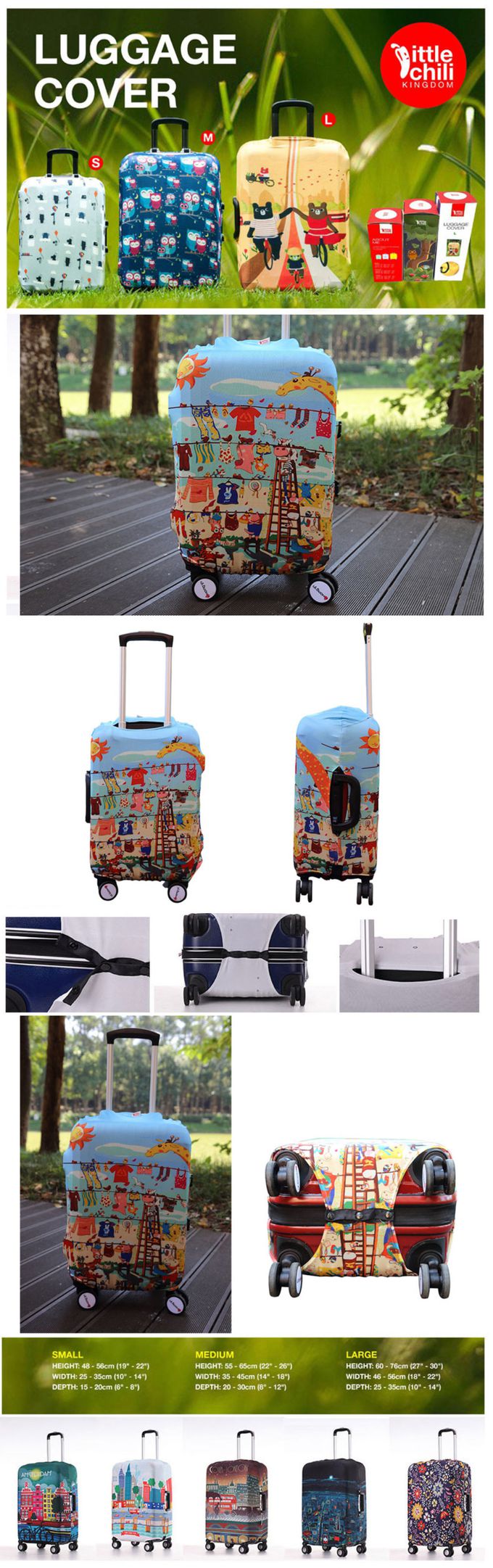 little chili - 繽紛行李箱套M-歡樂動物-24吋 -高60 寬40 厚度25cm