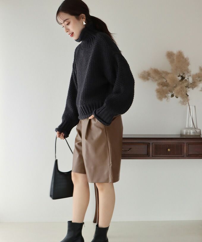 日本 BLUE EAST - 定番時尚簡約皮褲-可可棕