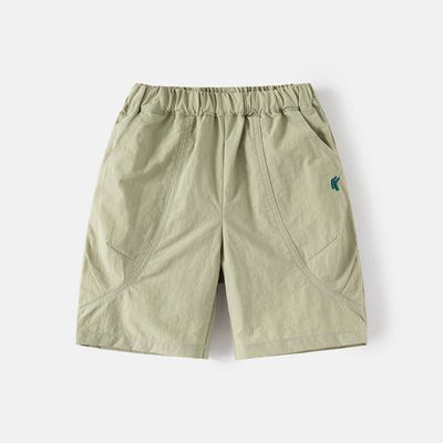 WELLKIDS - 腰鬆緊休閒五分褲-刺繡字母-綠色
