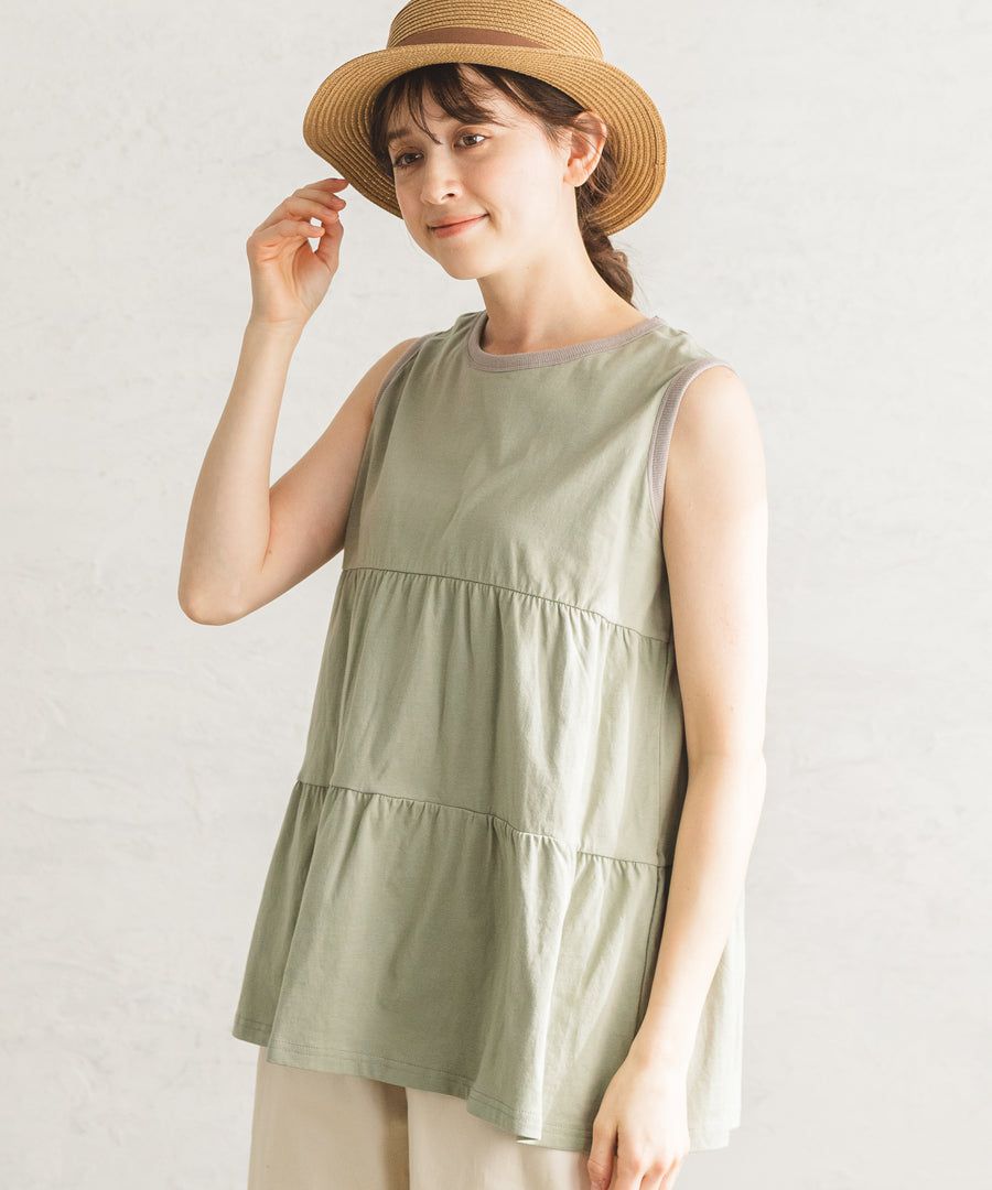 日本 PAIRMANON - 蛋糕層次無袖長版上衣(媽媽)-薄荷 (FREE)