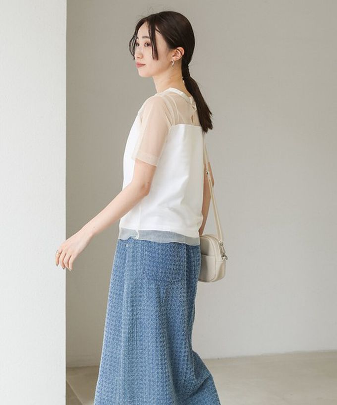 日本 Bab - 個性風透膚薄紗層次短袖上衣-英文字印花-綠