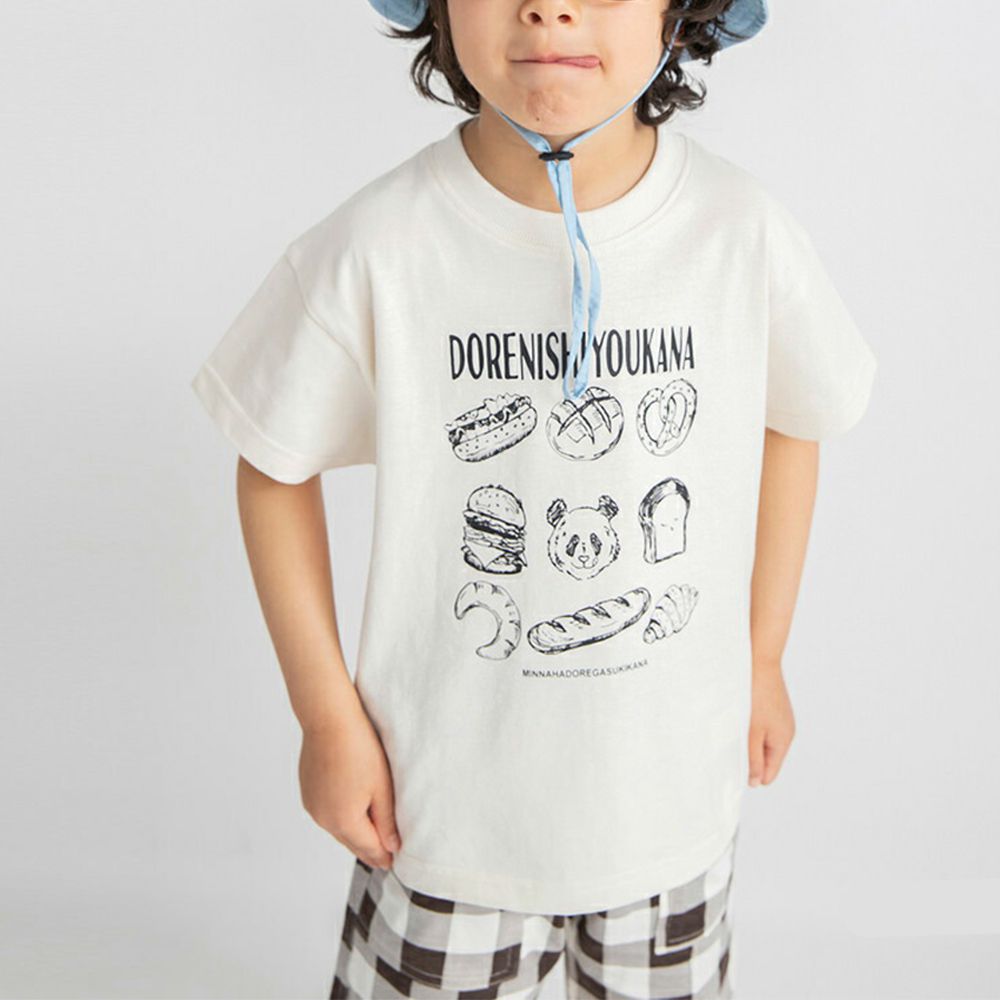 舒適棉印花短袖上衣-貓熊麵包-白