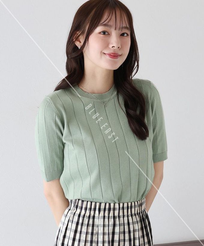 日本 BLUE EAST - 羅紋彈性薄針織五分袖上衣-深灰