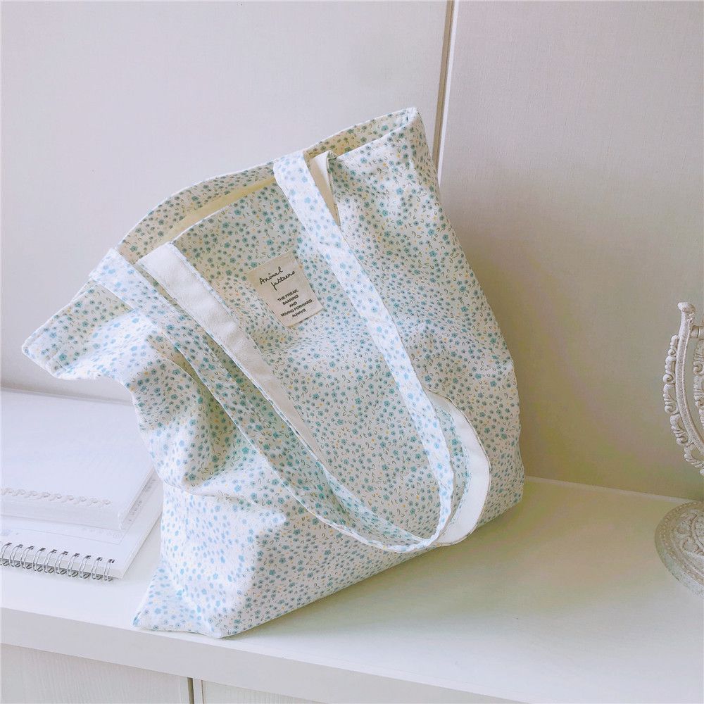 碎花單肩手提帆布袋-藍色碎花 (37*35cm)