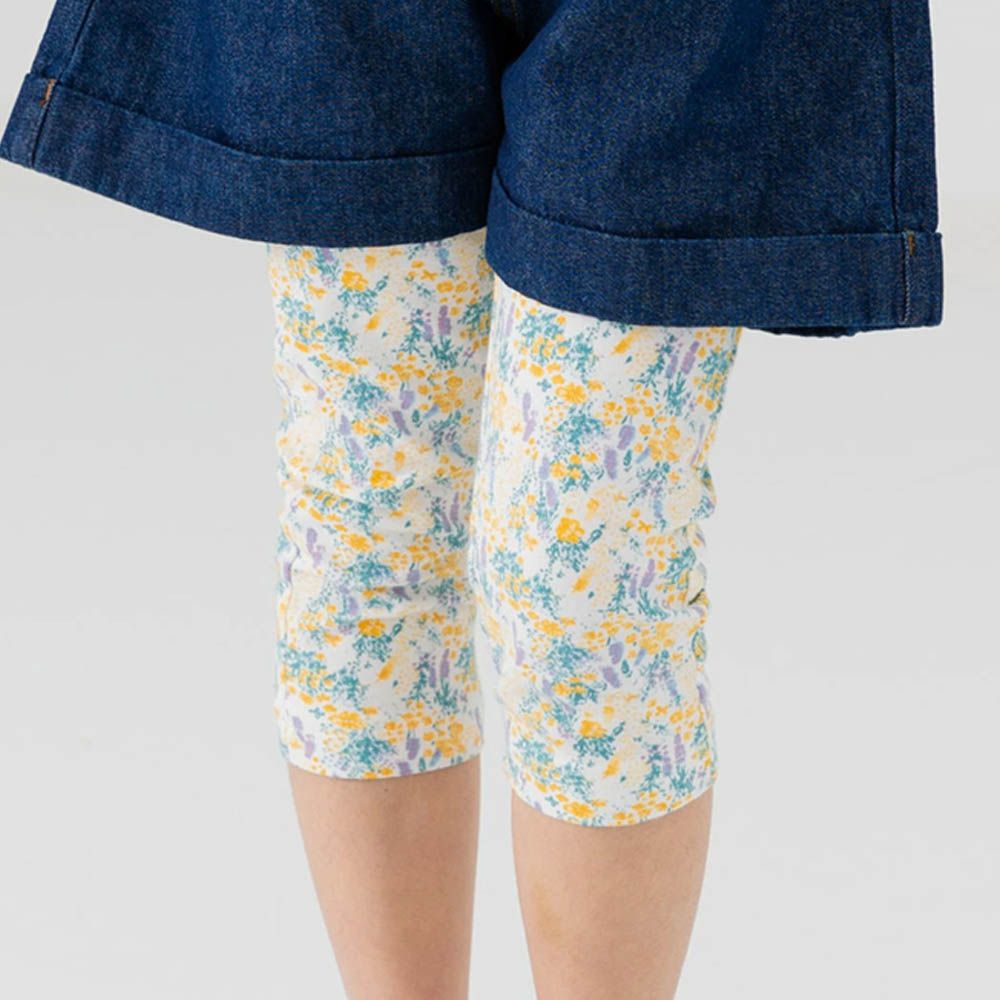 百搭印花彈力七分褲-薰衣草-黃紫