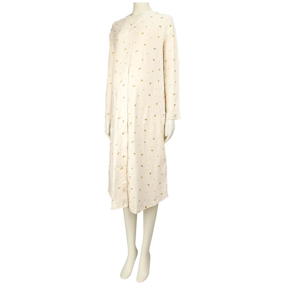 長袖舒適彈性洋裝-象牙白色