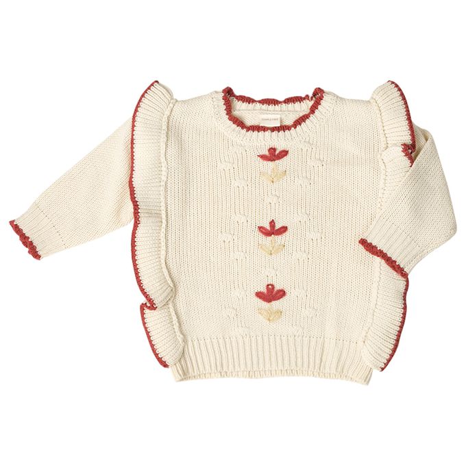 akachan honpo - 針織休閒上衣-荷葉邊-白色