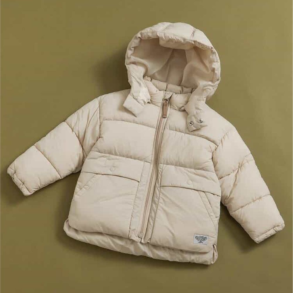 [可機洗]蓬鬆輕盈時尚連帽保暖外套-米杏