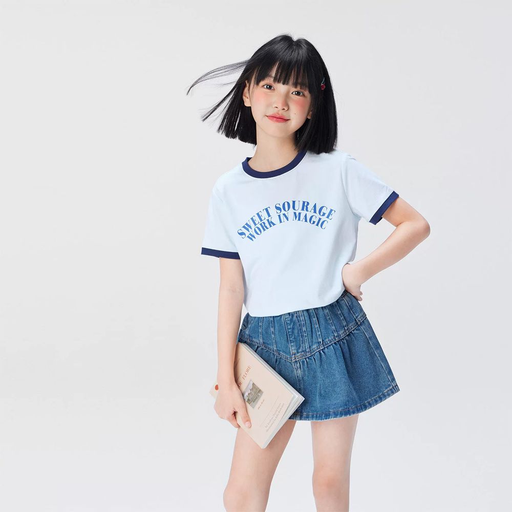 -3℃瞬間涼感短袖T-文字標語-淺藍