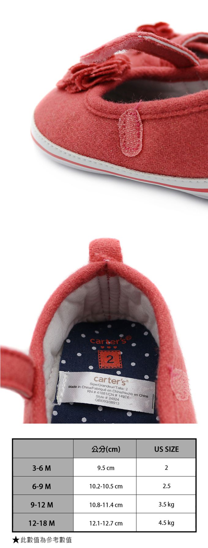 美國 Carter's - 珊瑚紅山茶花妞妞鞋