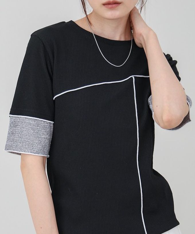 日本 Bab - 柔美線條羅紋異材質短袖上衣-淺黃 (M)