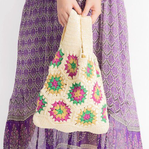 日本 Chepeli - 印度製 雕花編織手提包-夏日花朵-灰