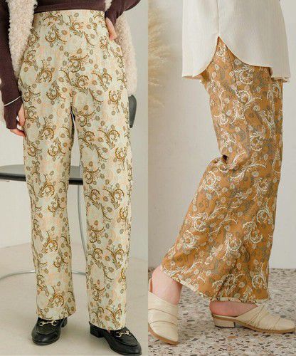 日本 Bou Jeloud - 復古花草圖騰長褲-海軍藍