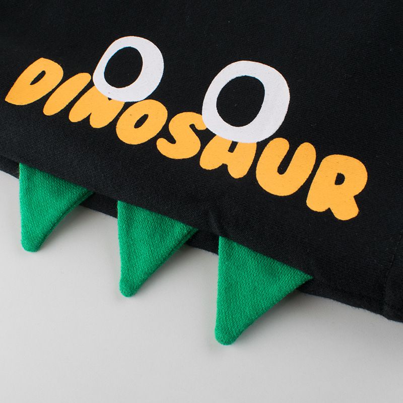 3D立體純棉腰鬆緊休閒五分褲-大眼隱身恐龍-黑色