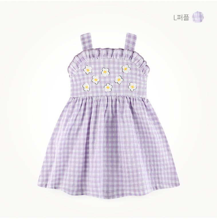 韓國 milk mile - 小白花點綴格紋洋裝-紫